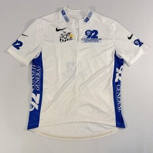 Nike Shirt Mens Small White Tour De France Cycling Jersey Full Zip Race Bike